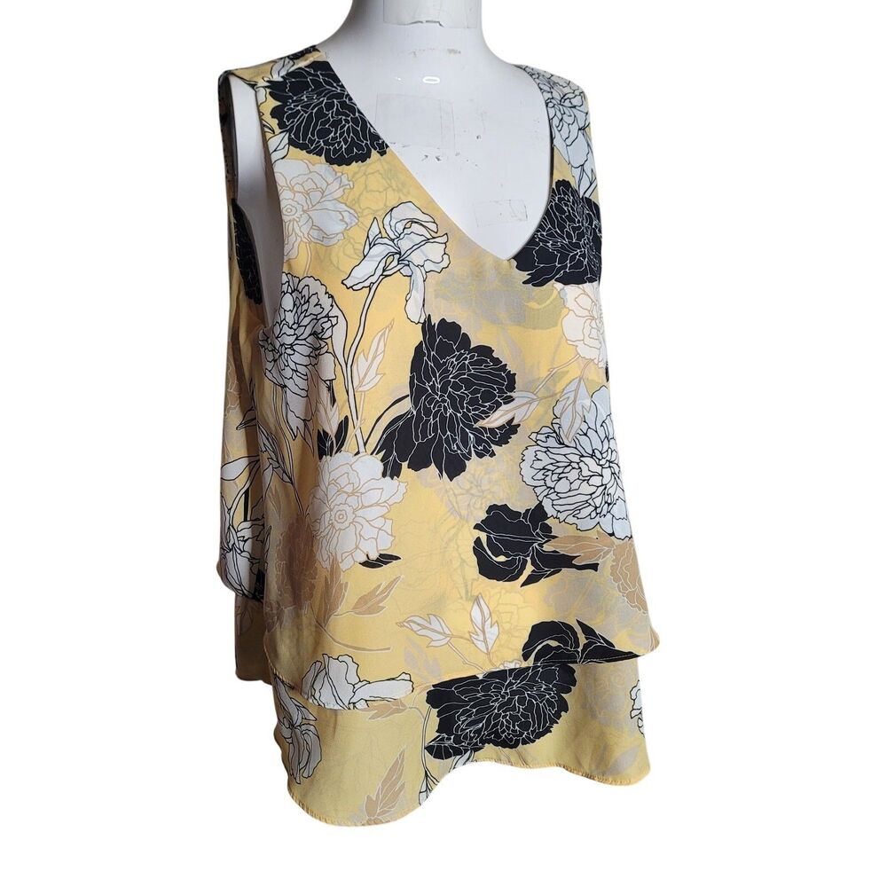 Liz Claiborne Petite size PL Blouse flower v-neck women top tiered keyhole
